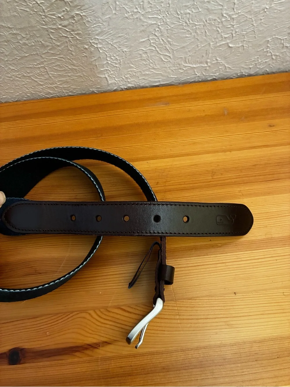 Vineyard Vines Navy & Green Plaid Canvas Belt with Brown Leather